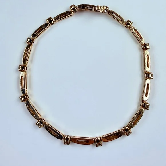 14K Solid Yellow Gold .70 CT Genuine Diamond Square Link VTG Tennis Bracelet - Picture 5 of 11